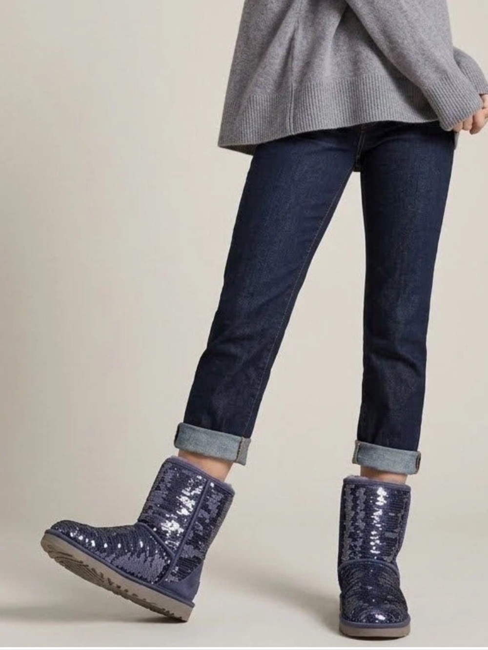 UGG Classic Short Sparkle Blue Sequin Boots Womens 5 Metallic 1003598